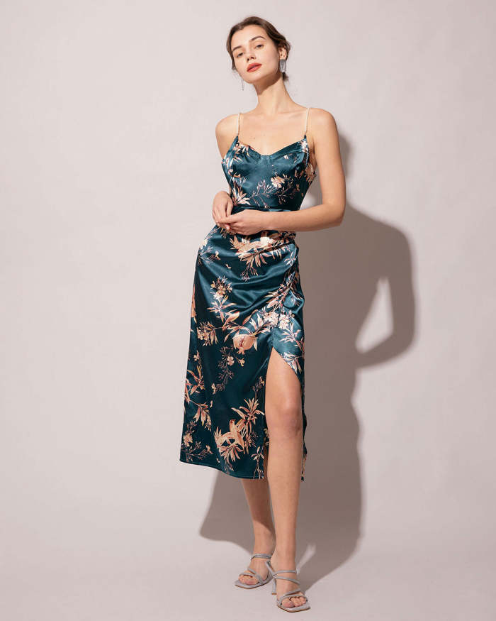 The Pearl Strap Side Slit Floral Midi Dress