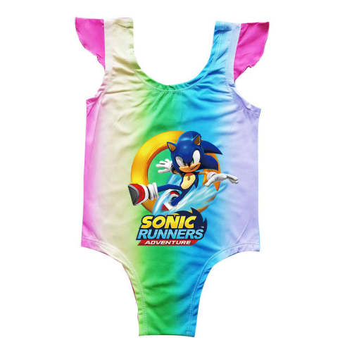 Little Girls Runners Hedgehog Sonic Print Rainbow One Piece Swimsuit