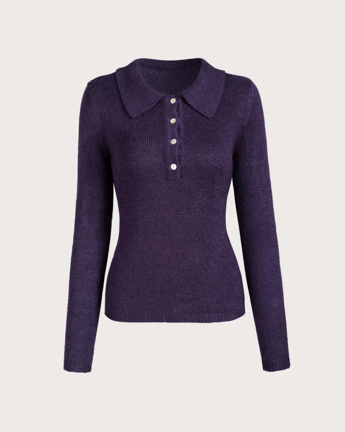 The Purple Ribbed Polo Sweater