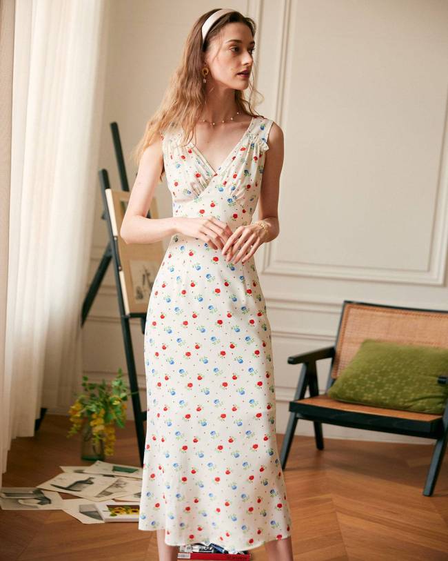 The Floral Sleeveless Ruched Maxi Dress