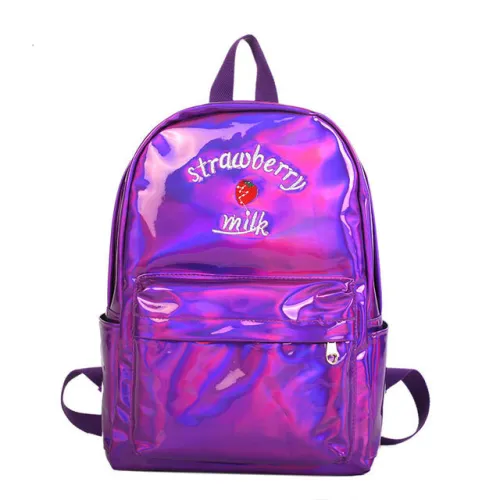 Strawberry Milk Embroidery Pu School Bag