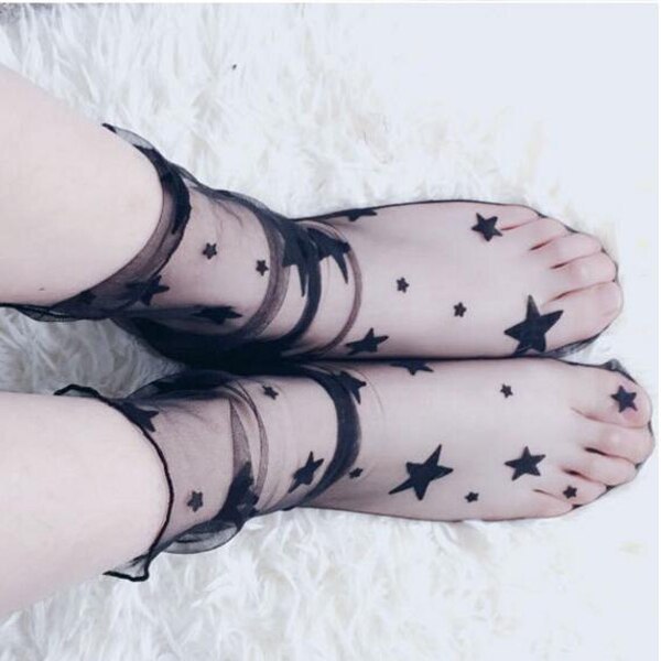 Black Fishnet Lace Flower Mesh Ankle Socks