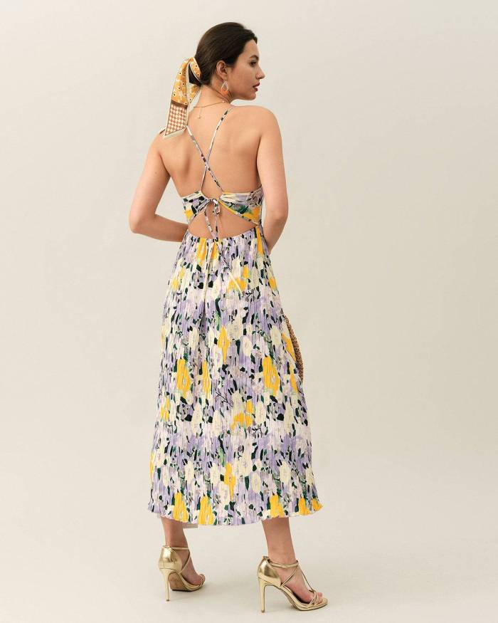 The Floral Backless Tie Strap Maxi Dress