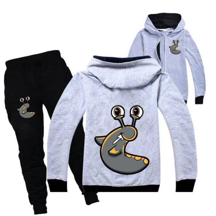 Funny Slogoman Print Girls Boys Cotton Zip Up Hoodie N Sweatpants Set