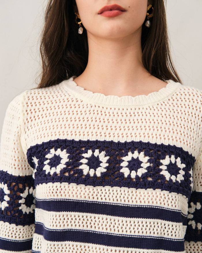 The Crochet Floral Stripe Sweater