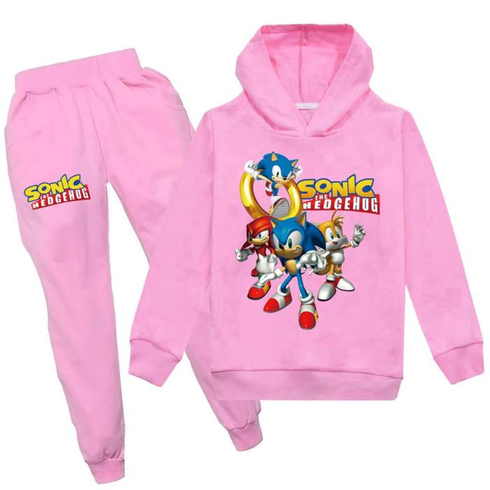 Sonic Mania The Hedgehog Print Girls Boys Hoodie And Pants Tracksuit