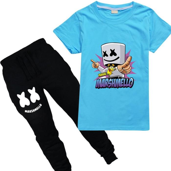 Dj Marshmello Print Girls Boys Pure Cotton T Shirt N Black Pants Suit