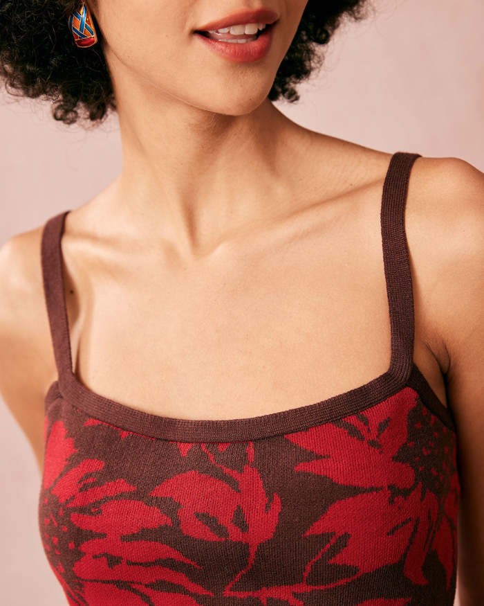 The Red Floral Ribbed Knit Cami Top
