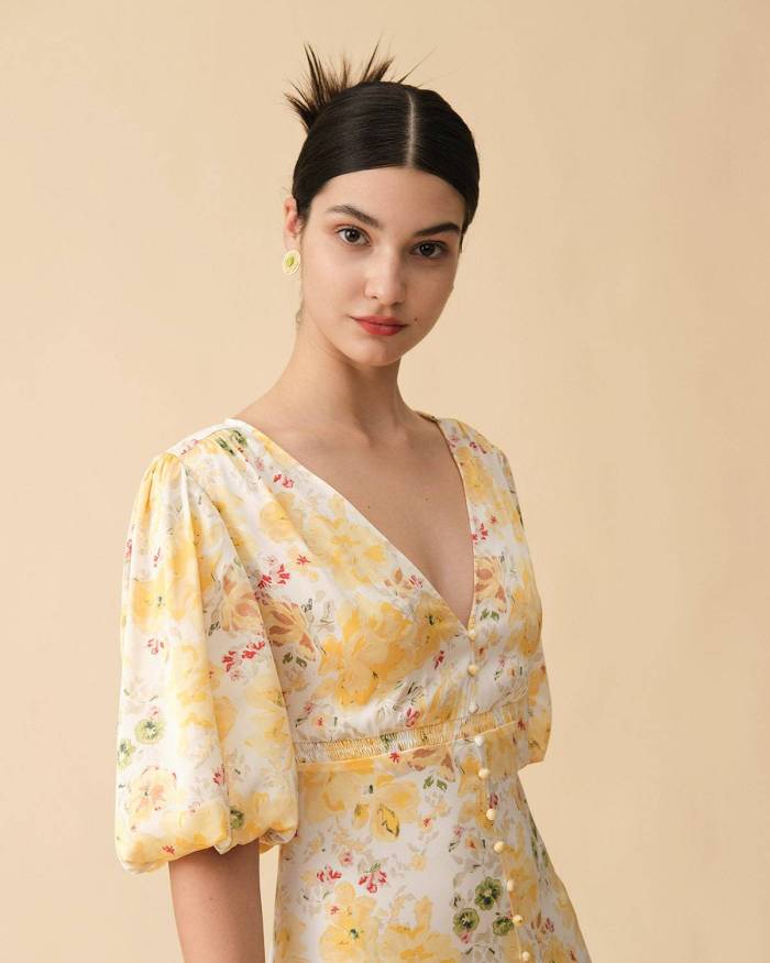 The Button Split Floral Maxi Dress