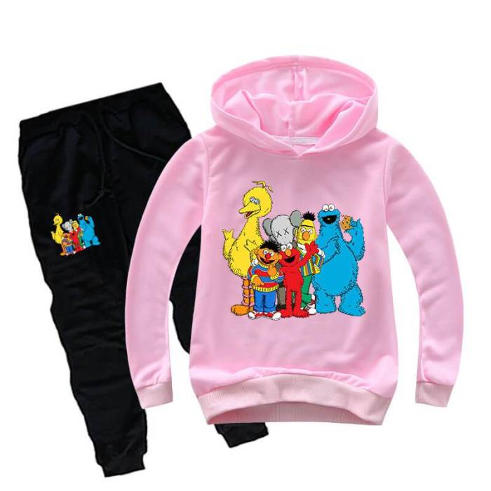 Sesame Street Print Girls Boys Cotton Hoodie And Sweatpants Sport Suit