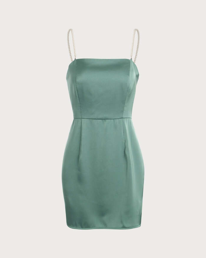 The Green Pearl Strap Satin Mini Dress