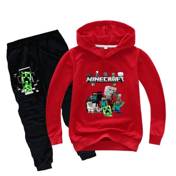 Boys Girls Minecraft Print Kids Cotton Hoodie And Sweatpants Tracksuit