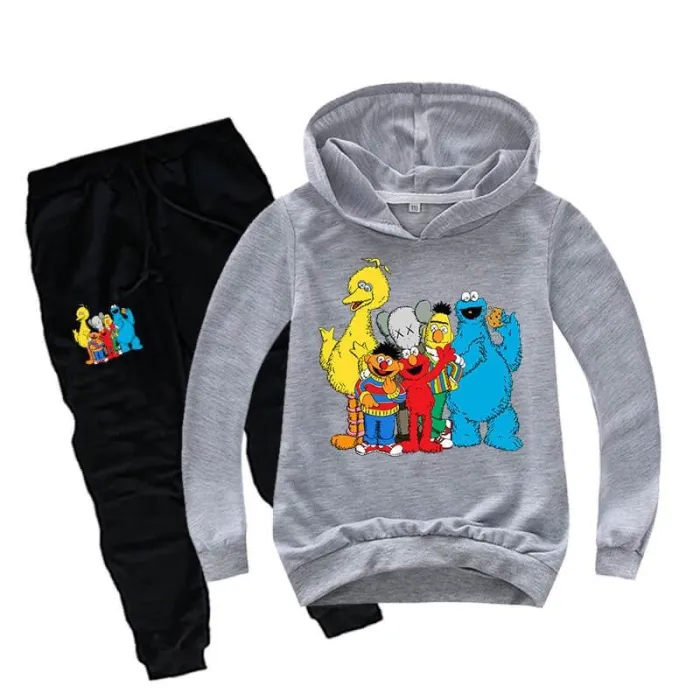 Sesame Street Print Girls Boys Cotton Hoodie And Sweatpants Sport Suit