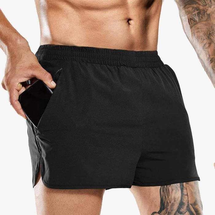 Men 3 Inches Quick Dry Running Shorts With Liner Zip Pockets