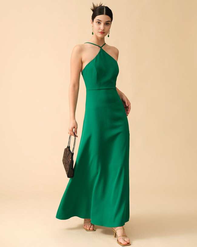 The Solid Backless Side Slit Maxi Dress