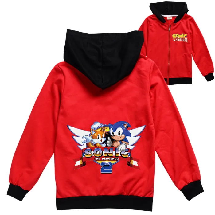 Hedgehog Sonic Print Boys Girls Full Zip Up Sweatshirt Cotton Hoodie