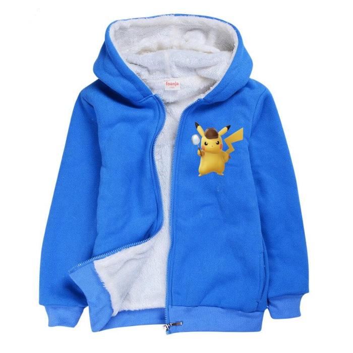 Boys Fleece Lined Zip Up Cotton Hoodie In Pokemon Go Detective Pikachu
