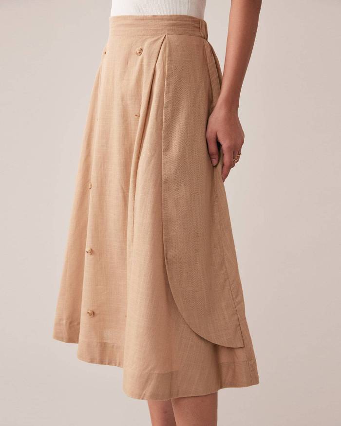 Curved Front Elastic Waist Midi Skirt