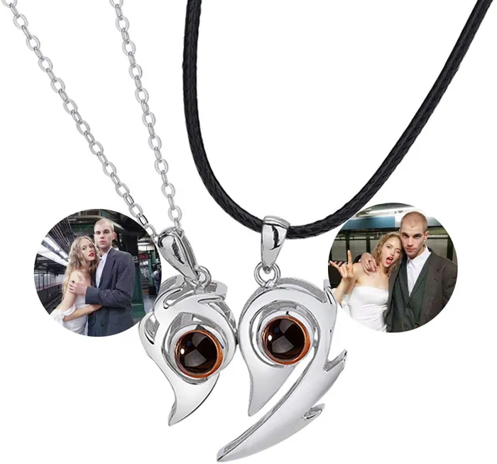 Custom Magnetic Flame Heart 100 Languages I Love You Bff Couples Necklaces