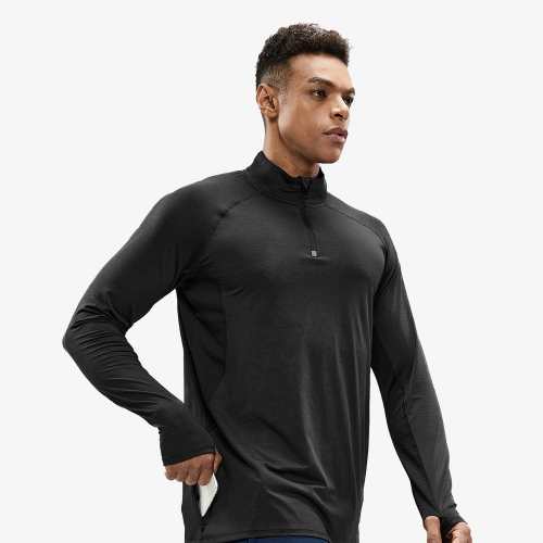 Men Quarter-Zip Pullover Dry Fit Running Shirt With Pocket