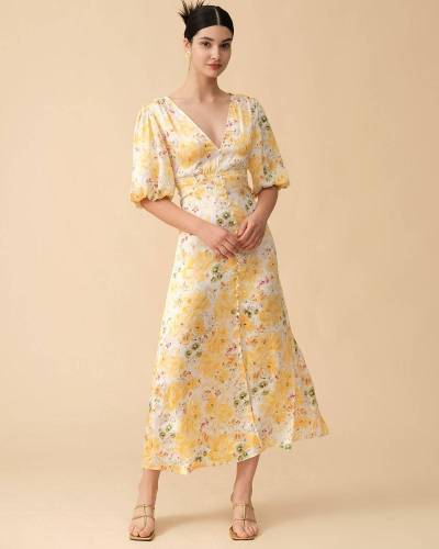 The Button Split Floral Maxi Dress