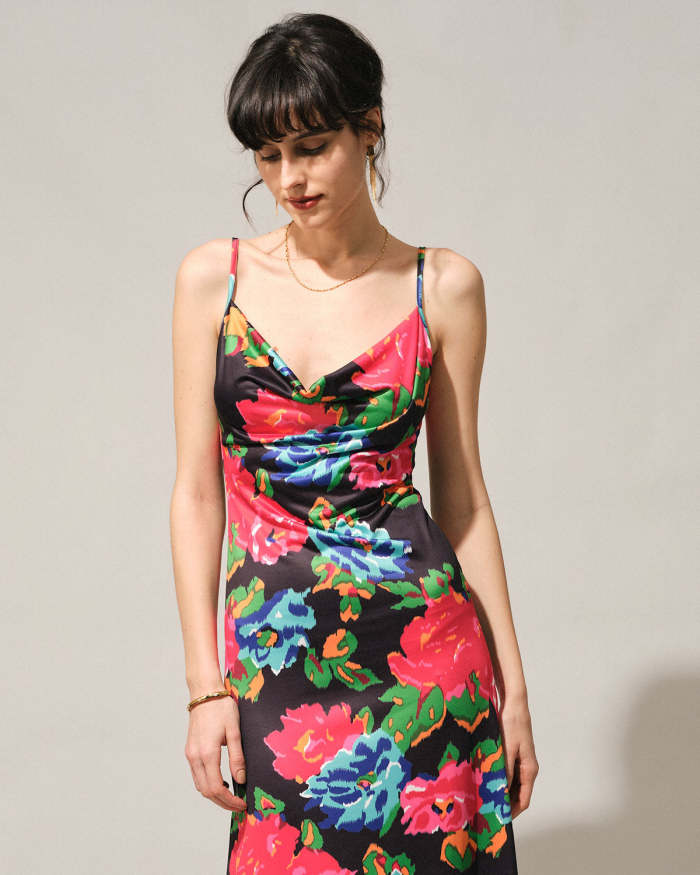 The Cowl Neck Floral Slip Maxi Dress