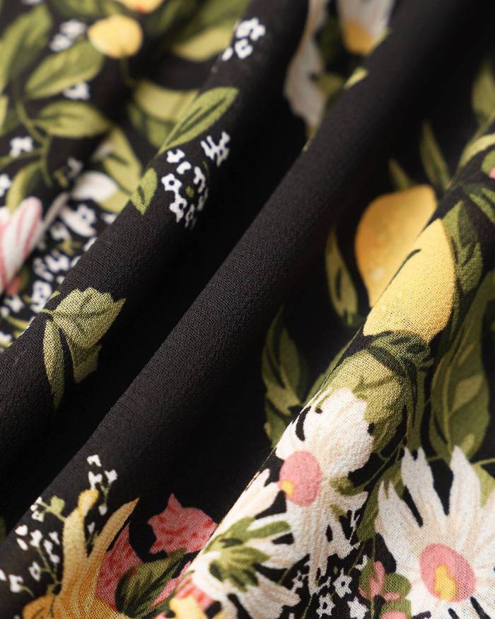 The Black Tie Strap Floral Midi Dress
