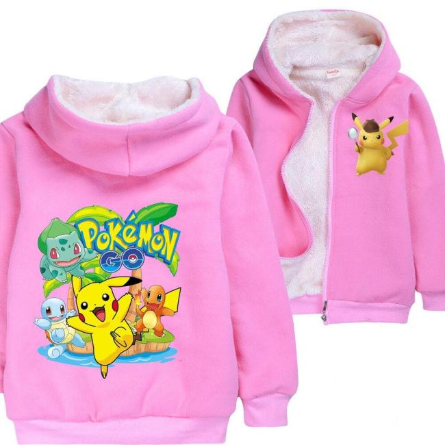 Pokemon Go Pikachu Print Girls Zip Up Fleece Lined Cotton Hoodie
