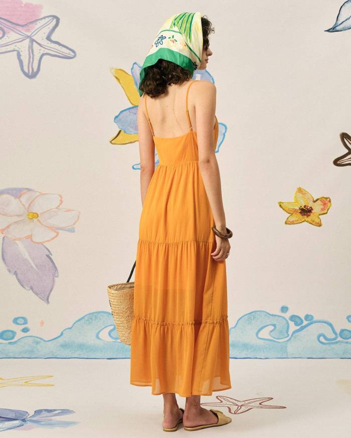The Solid Color Tiered Backless Maxi Dress