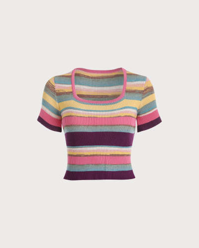The Square Neck Colorblock Short Sleeve Knit Top