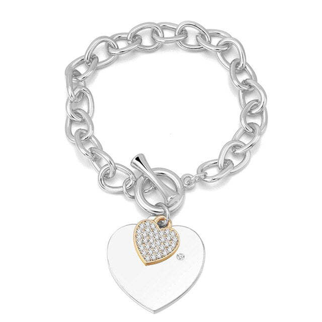 Crystal Heart Bracelets Gold Color Lock & Key Charms Bracelets