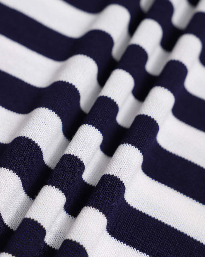 The Navy Round Neck Striped Knit Top