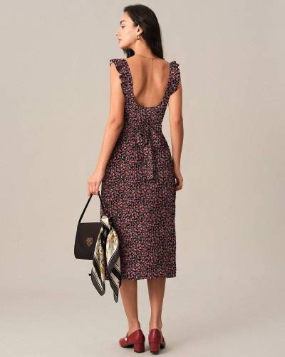 The Tulip Print Backless Midi Dress