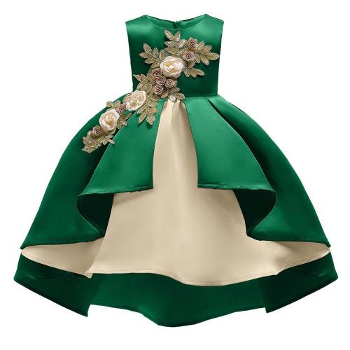 Flower Girls Green Applique Sleeveless High Low Party Gown Dress