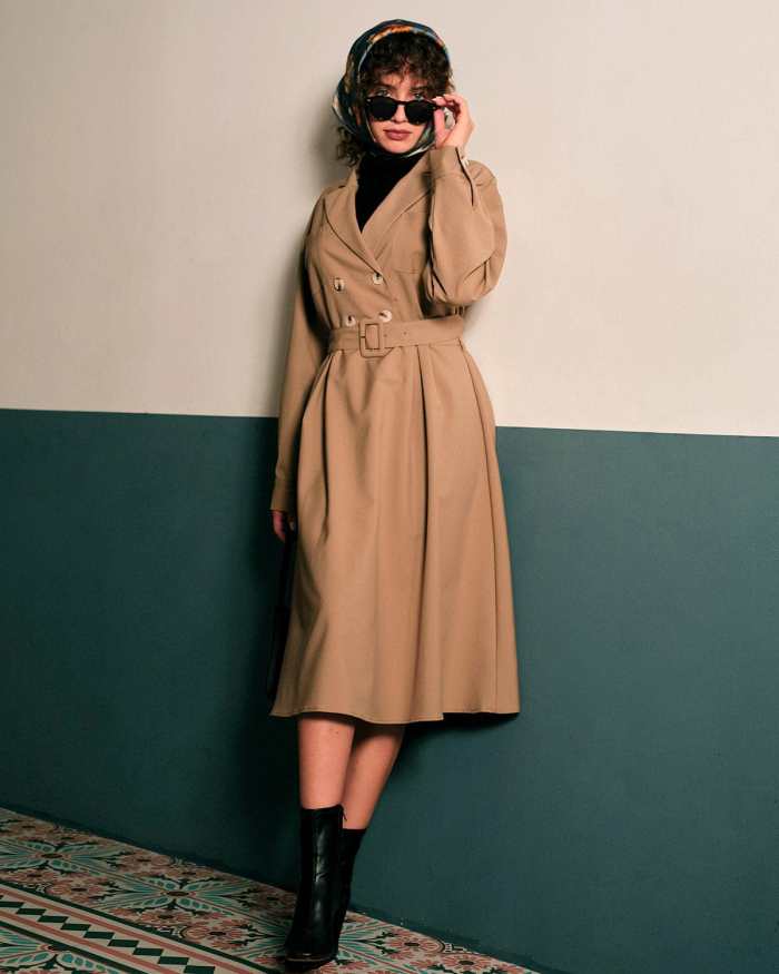 The Collared Belted Long Sleeve Midi Dress