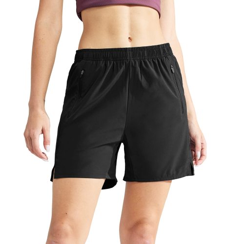 Women Athletic Running Shorts 5 Inches With Zipper Pockets