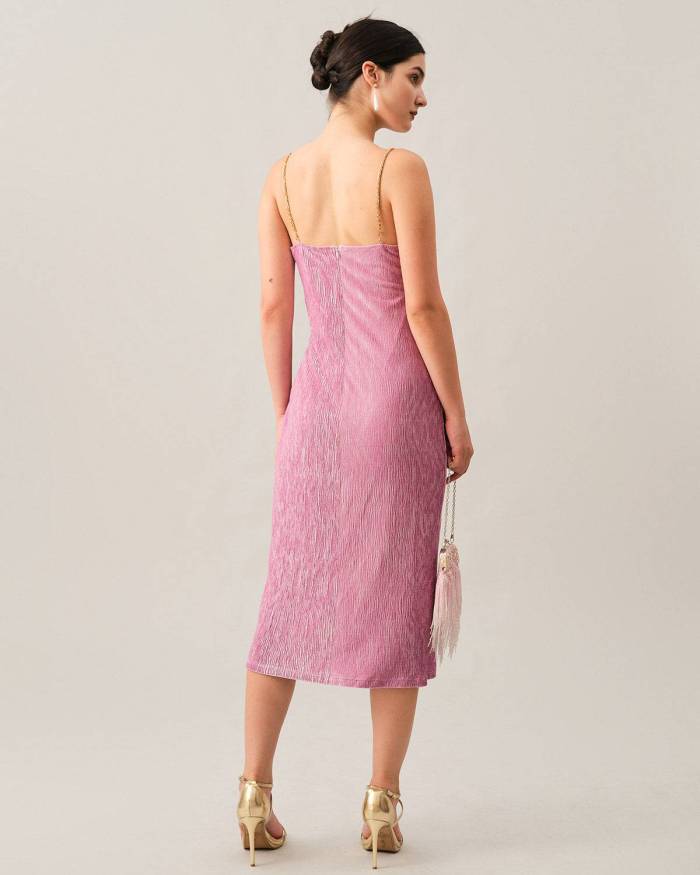 The Velvet Textured Chain Strap Midi Dress