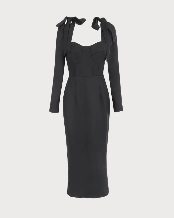 The Tie Strap Slit Long Sleeve Maxi Dress