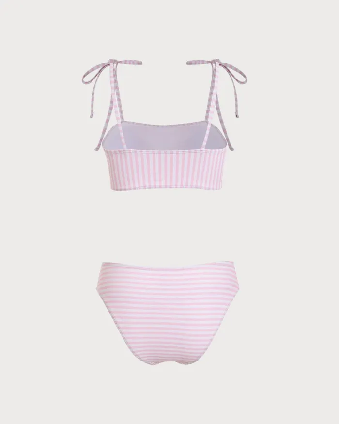 Knot Shoulder Striped Bikini Set