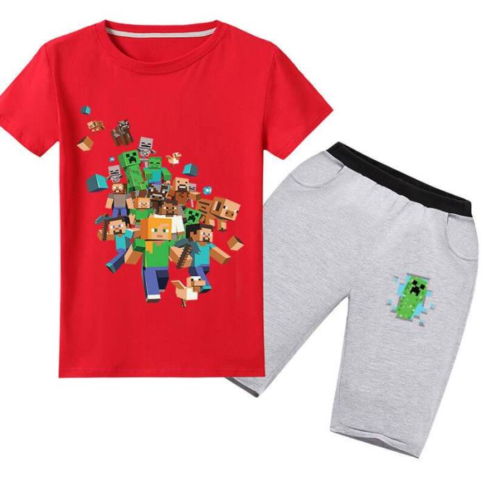 Minecraft Print Girls Boys Multi-Color Cotton T Shirt N Shorts Outfits