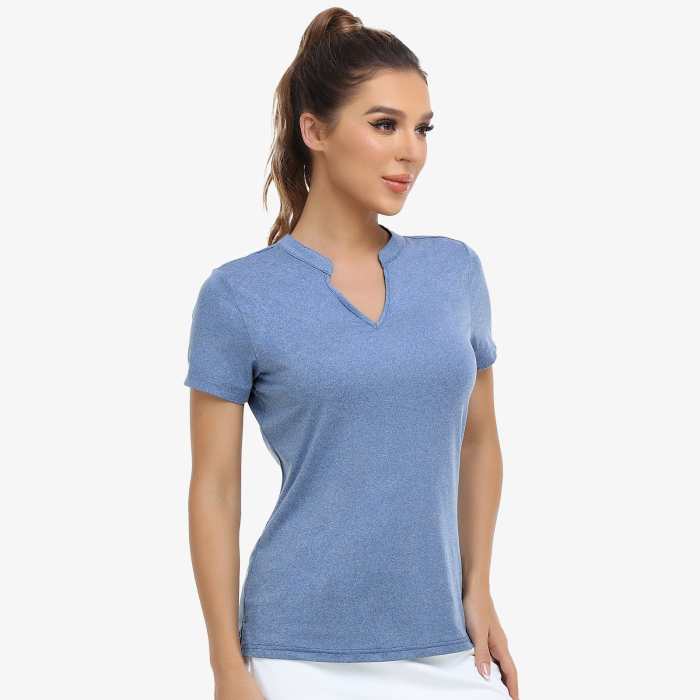 Women Collarless Polo Shirt Quick Dry Short Sleeve Golf Shirt