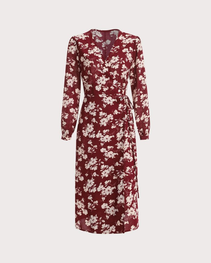 The Floral Long Sleeve Wrap Midi Dress