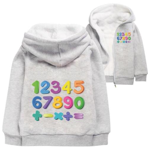 90 Figures Print Girls Boys Fleece Lined Cotton Zip Up Hoodie