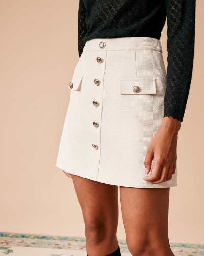The High Waisted Single-Breasted Tweed Skirt