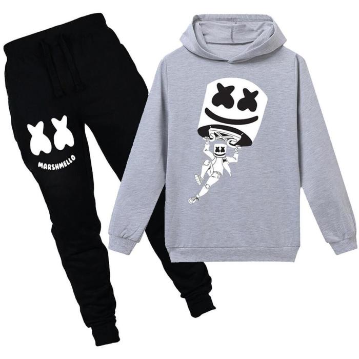 Boys Girls Fly Dj Marshmello Print Cotton Hoodie Sweatpants Child Suit