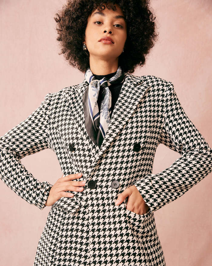 The Black Lapel Double Breasted Houndstooth Coat