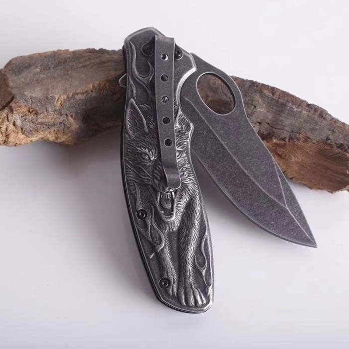 3D Wolf Camping Knife With Belt Clip