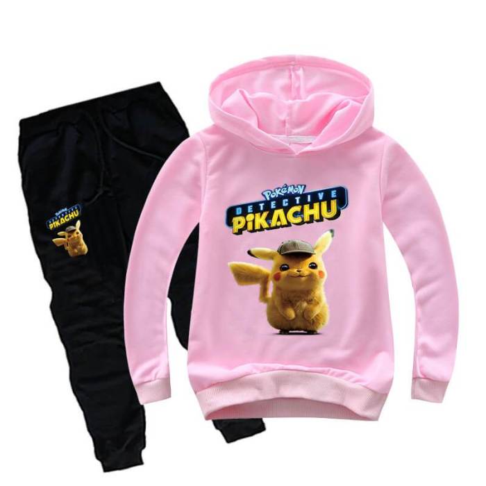 Boys Girls Pokemon Detective Pikachu Print Cotton Hoodie N Sweatpants