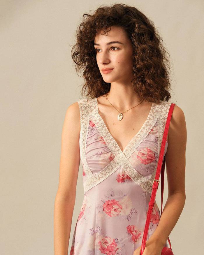 The Lace Trim Backless Midi Dress