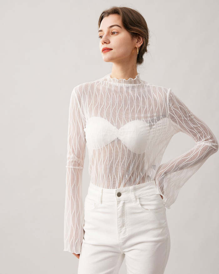 The White Mock Neck Lace See Through Tee